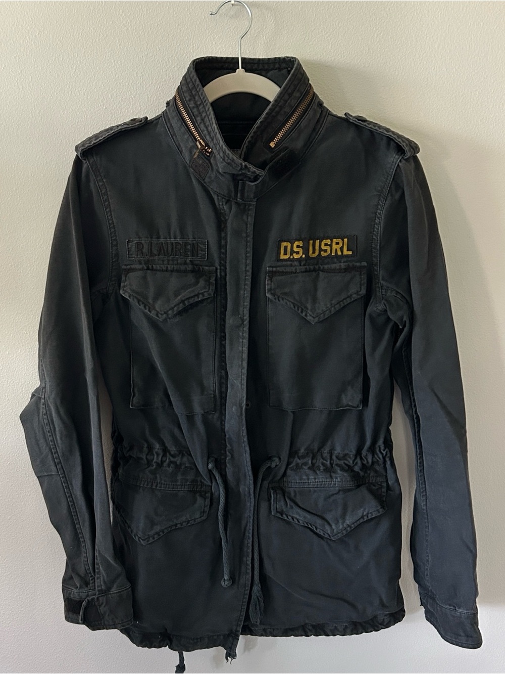 Denim & Supply Ralph Lauren Black Utility Jacket with Yellow Chest Embroidery